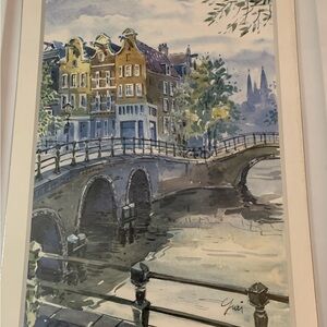 Amsterdam Canal‎ Cityscape Watercolor Art Print signed Yuri by Yuriy Shumov